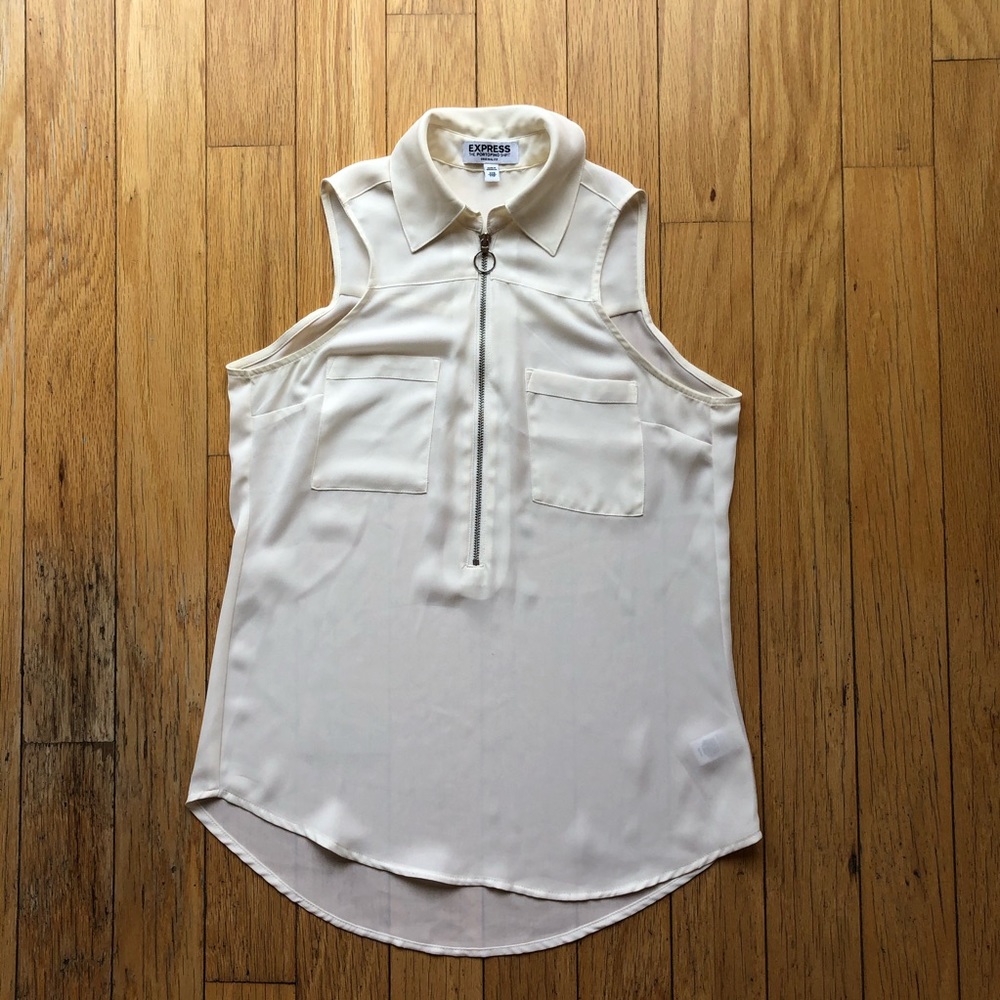 Express Portofino Sleeveless Shirt White Chiffon